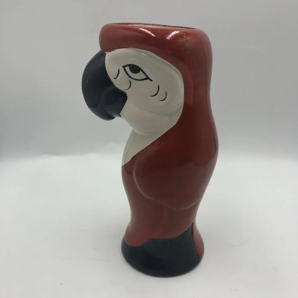 Vintage Ceramic Tropical Parrot Bird Tiki Vase Macaw Cup Planter